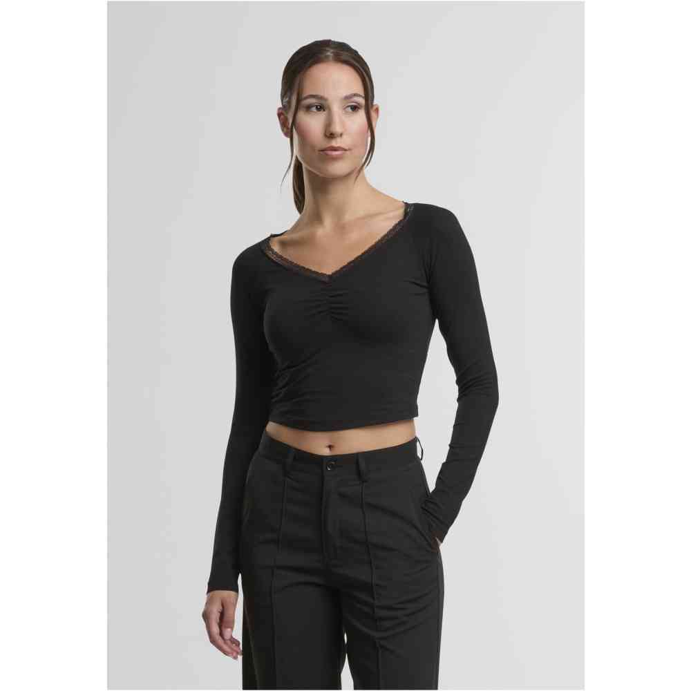 Urban Classics - Short longsleeve lace Top à manches longues - Noir